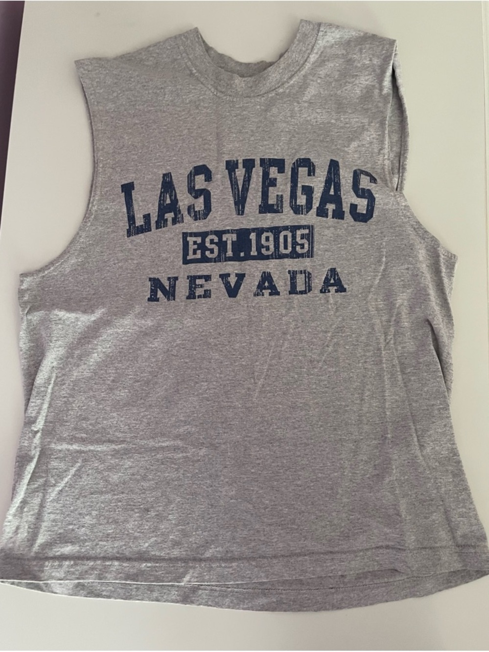 Classic Gray Muscle Tee with Navy "Las Vegas Nevada" Print